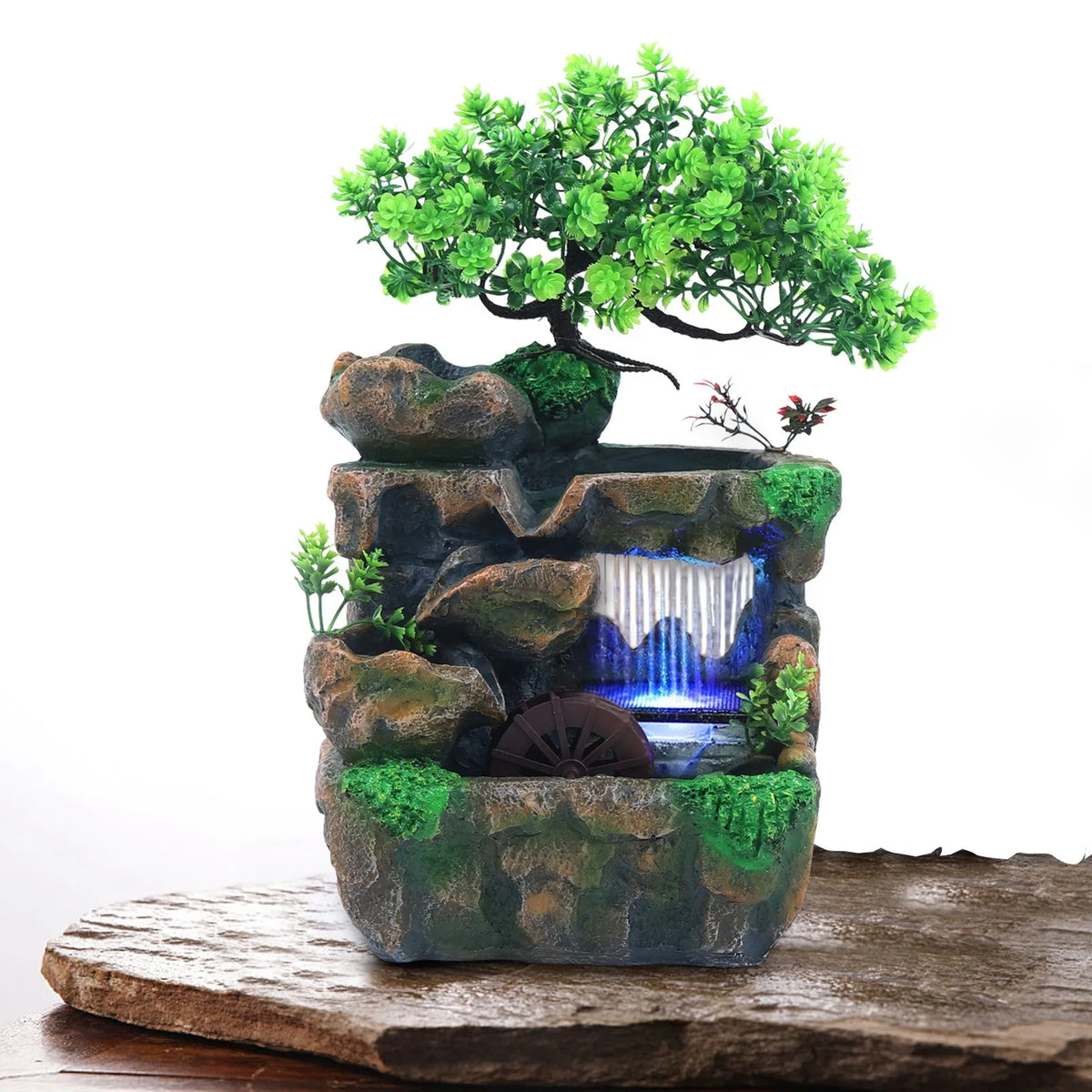 Tabletop Water Fountain&Color-Changing LED Lights,Resin