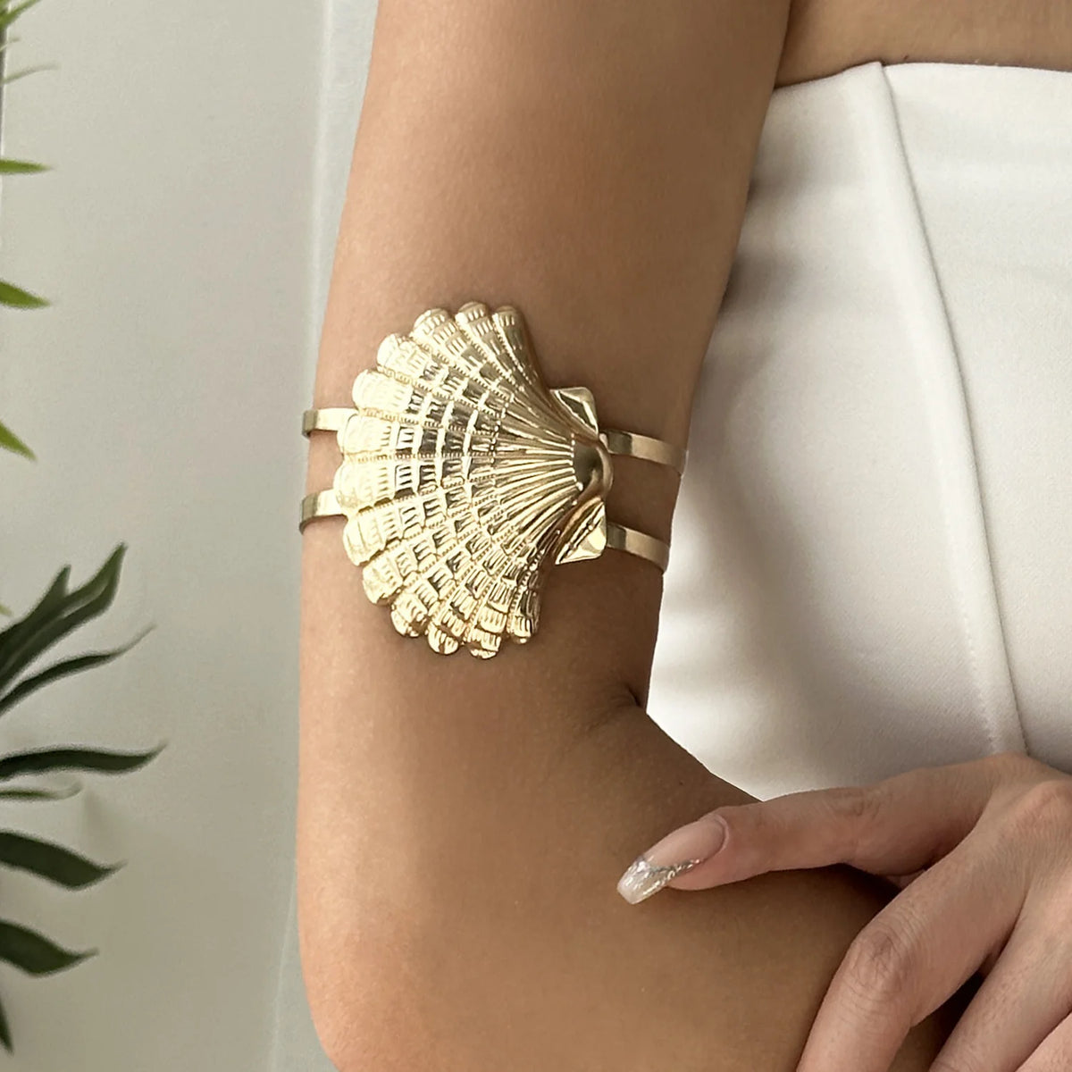 Boho Gold Color Leaf Upper Arm Cuff Bracelet for Women