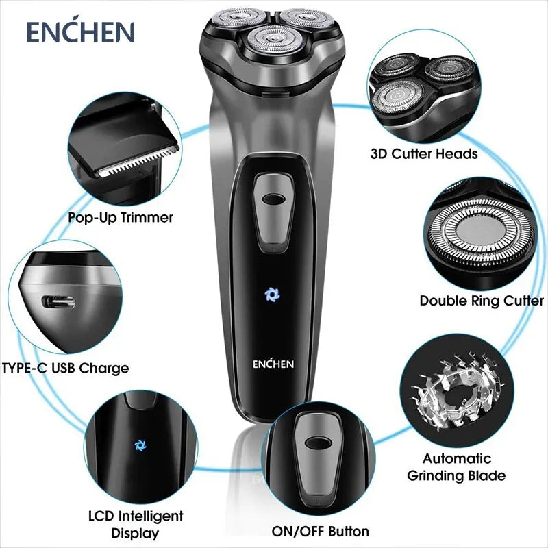 ENCHEN Blackstone Electrical Rotary Shaver for Men 3D Floating Blade Washable