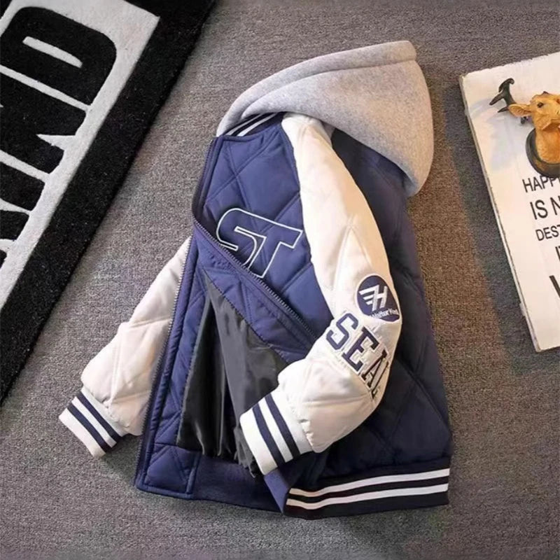 2026 Autumn Winter Teen Boys Hooded Baseball Jackets Fashion