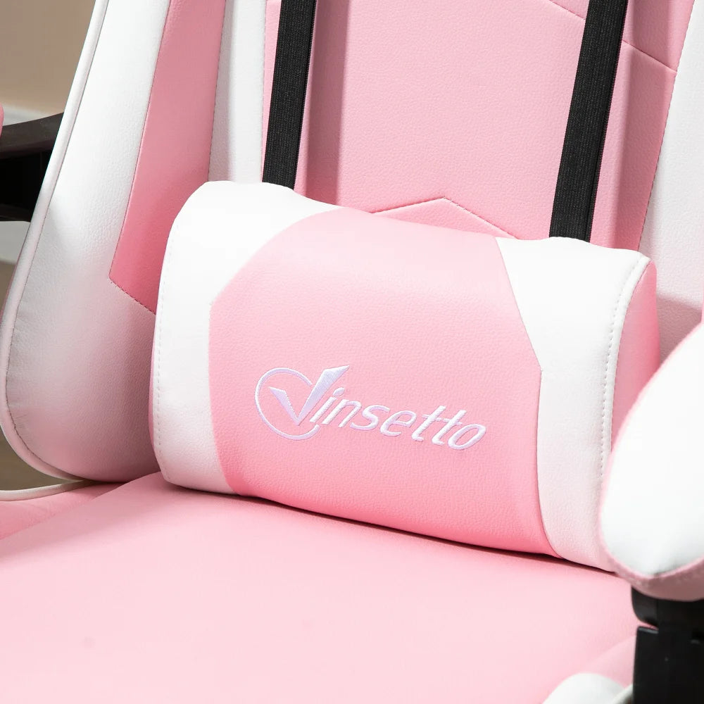 Gaming chair computer chair ergonomic office chair with headrest lumbar cushion height adjustable 360° rotatable pink+white