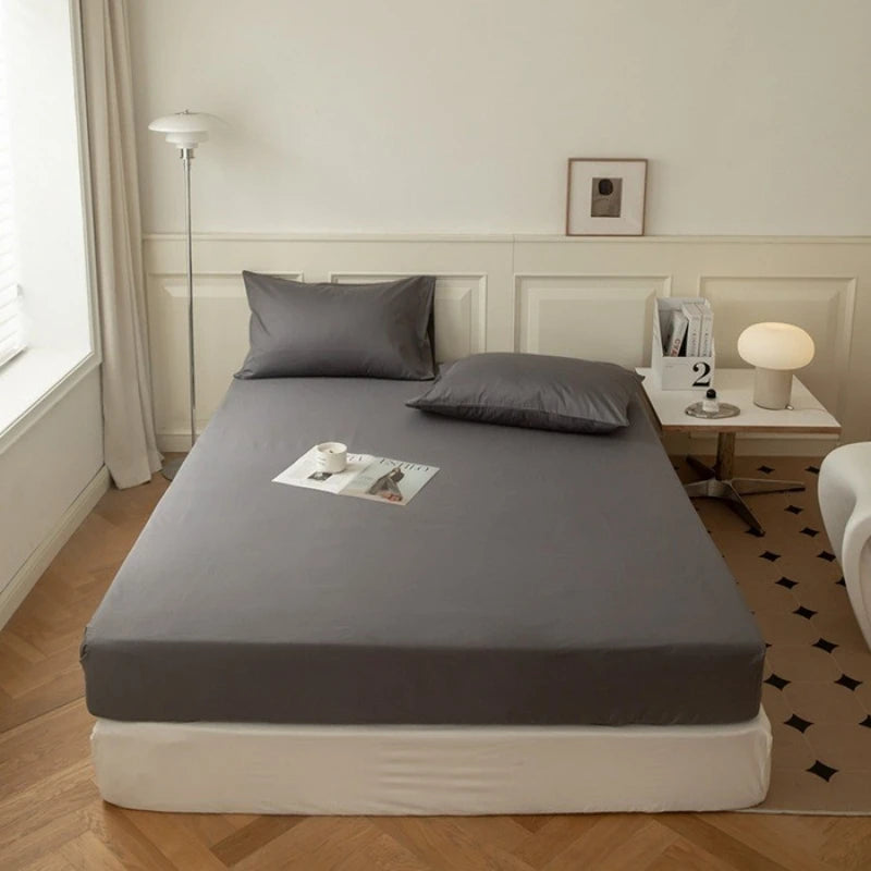 Kuup Polyester 3pcs Solid Color Queen Size Bedding Set - Fitted Sheet & Pillowcases with Elastic Band Mattress Cover