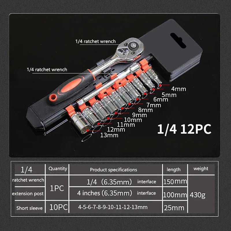 1/4 3/8 1/2 inch Socket Wrench Set Extension Rod Multi-function