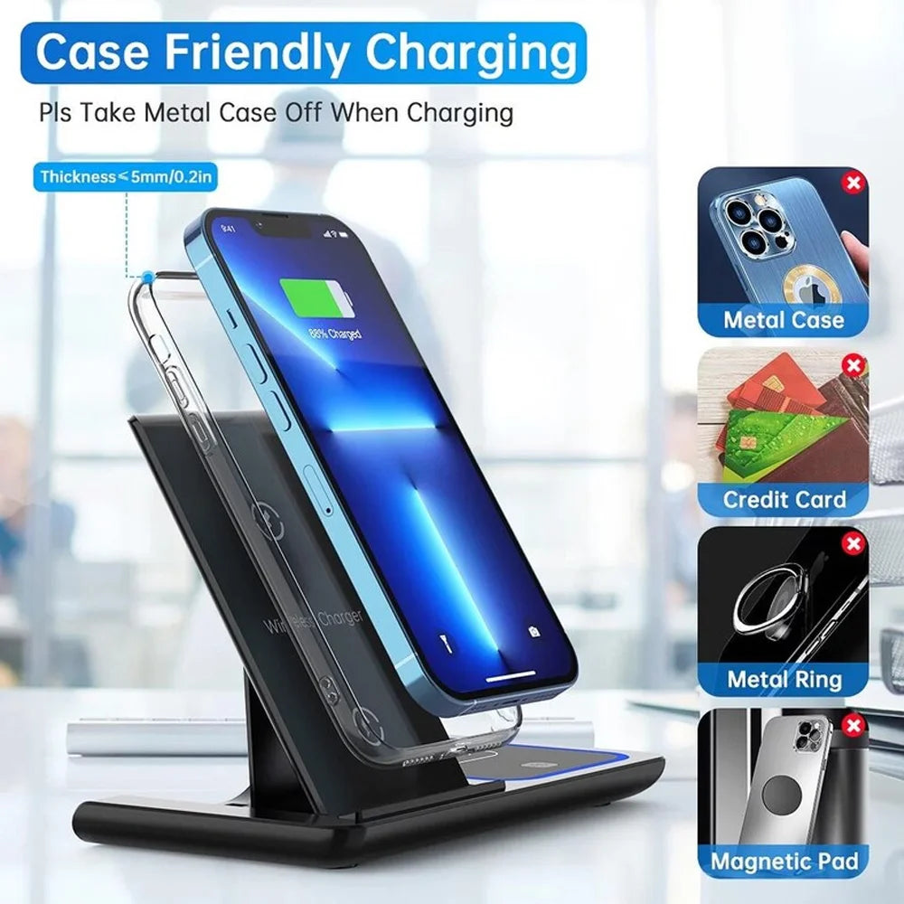 3 in 1 30W Foldable Wireless Charging Station for iPhone 17 16 15 14 13 Pro Max iWatch Ultra Airpods Pro Fast Charger Stand Dock