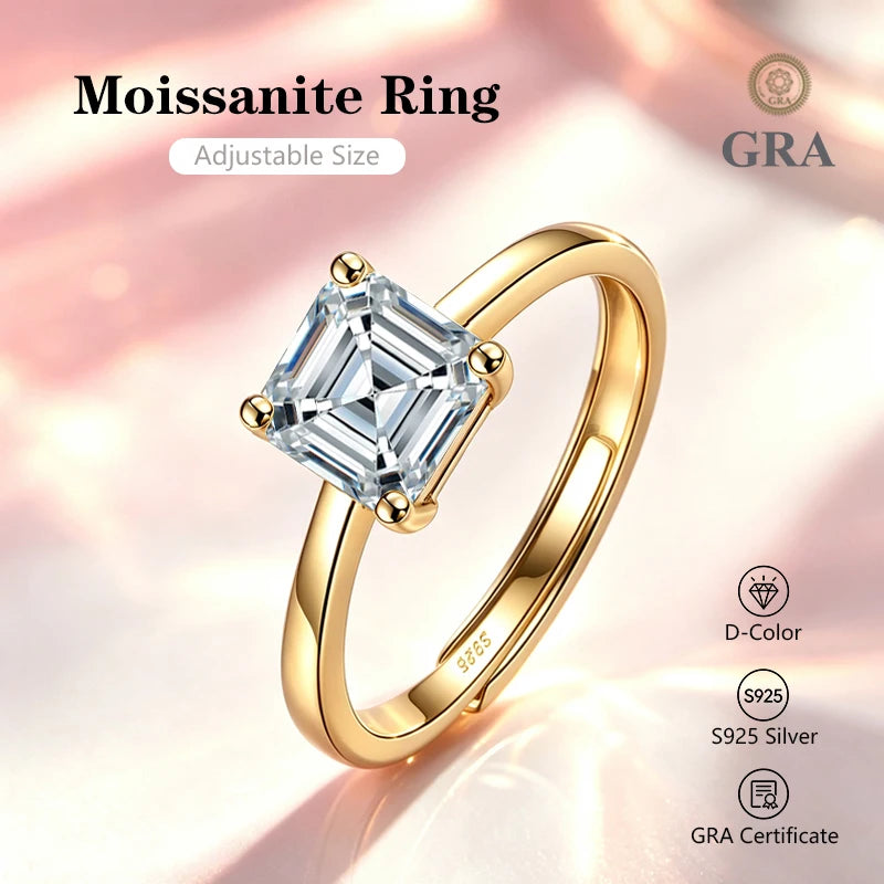 0.5-2.0 Carat Emerald Cut Moissanite Ring S925