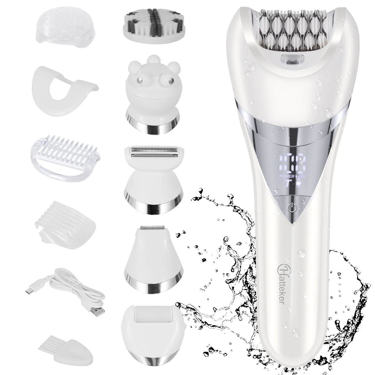 Hatteker 4 in 1 Women’s Hair Remover 7000 RPM for Legs Bikini Face Body Kit Wet / Dry USB Rechargeable IPX7 Waterproof