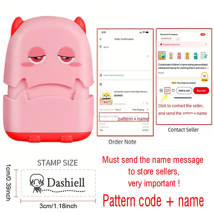 Customized children's name stamp,personalized waterproof stamp for clothing,Men's and women's personalized ink pad stamps