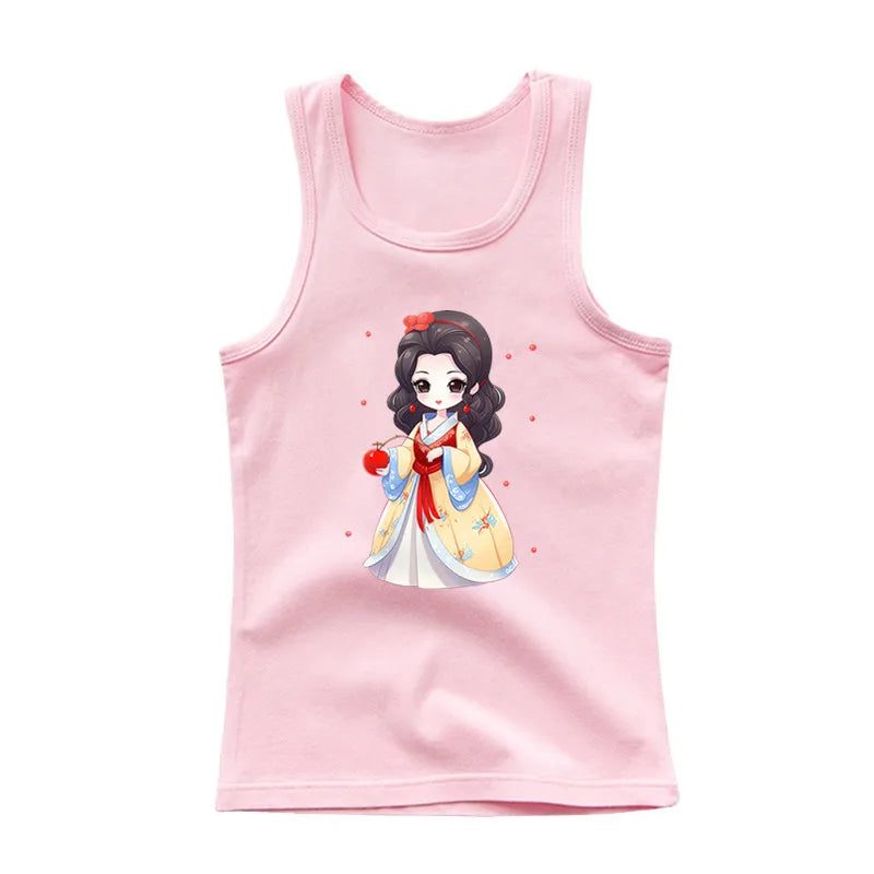 Girls Kawaii Ocean Princess Tanks Kids Sleeveless O-Neck Summer T-Shirt New Catoon Vest Top for Toddler Kids