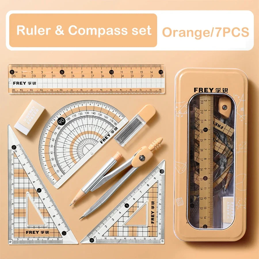 7Pcs Back to School Math Geometry Set, Multi-Function Drawing Tools with Compass