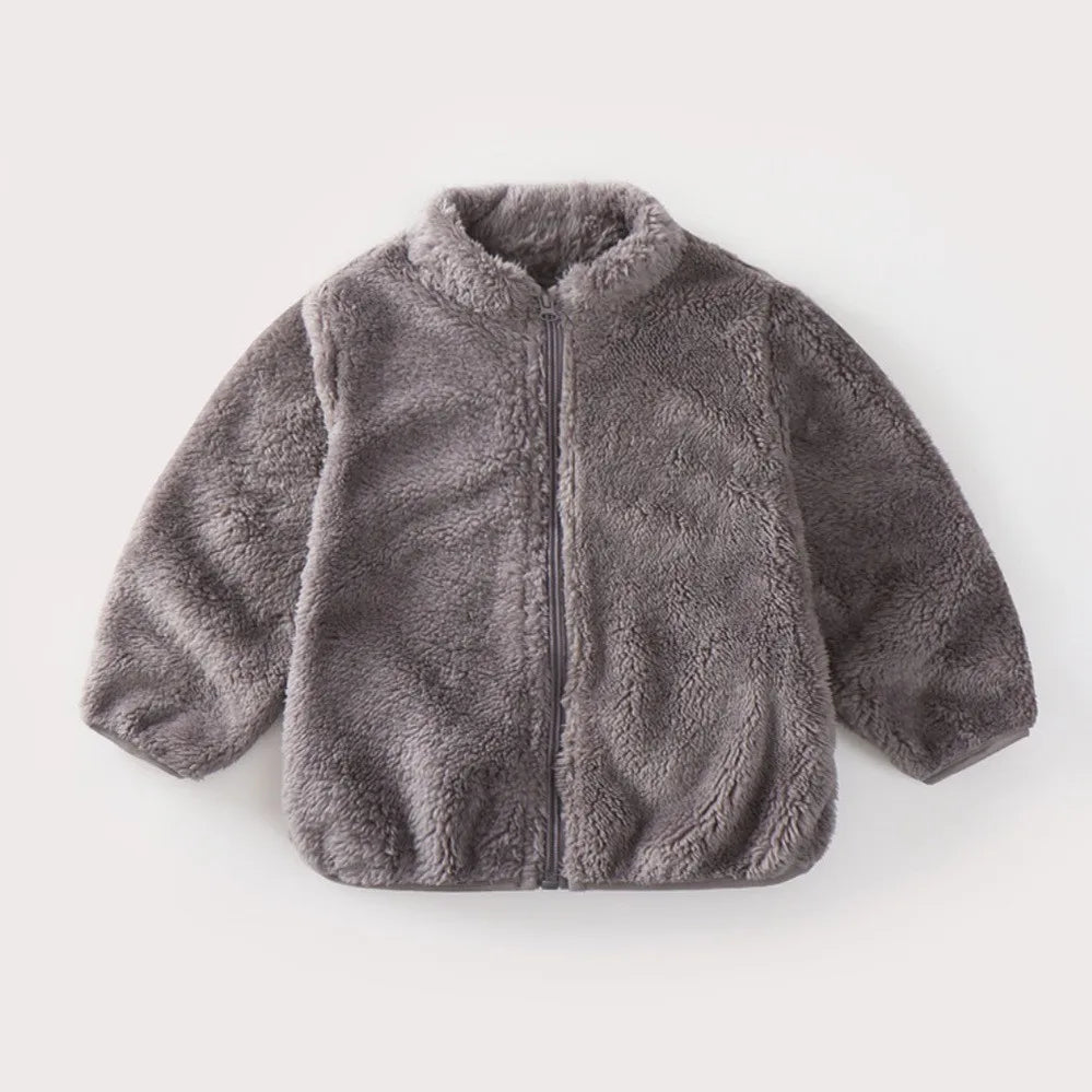 Solid Color Fashion Children Plush Coat Autumn Winter Warm Baby Girl Boy Casual