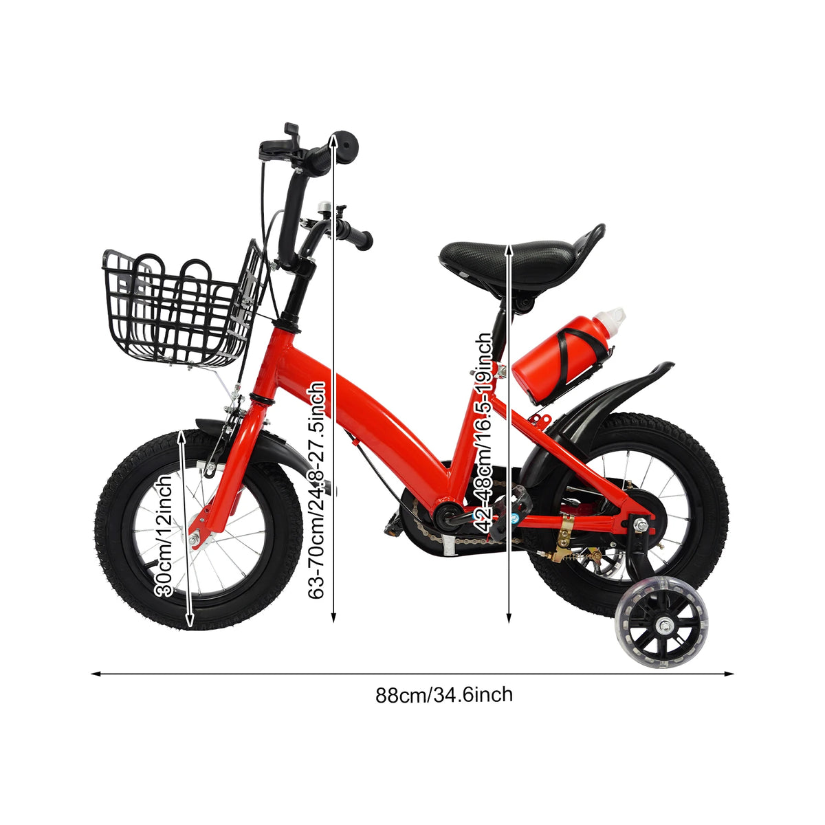 Kids Bike with Auxiliary Wheels & Basket & Water Bottle,Bearing 60kg.