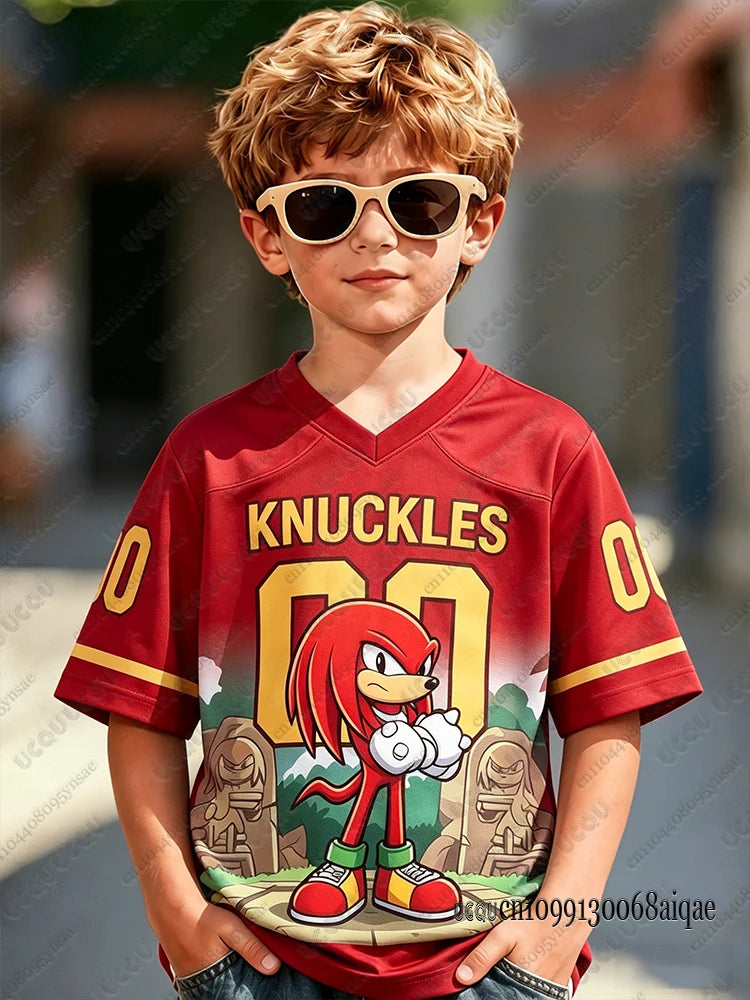 Cartoon Sonic Print Football Jerseys For Adult/Kids Summer V-neck Sports Tshirts Sonic Cosplay Clothing Kids Football Shirts