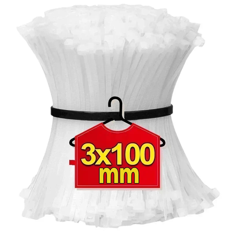 Black White Nylon Cable Ties Adjustable Self-locking Fastening Rings Zip Tie Cable Wires Fixing Ties for Home Offices Industrial