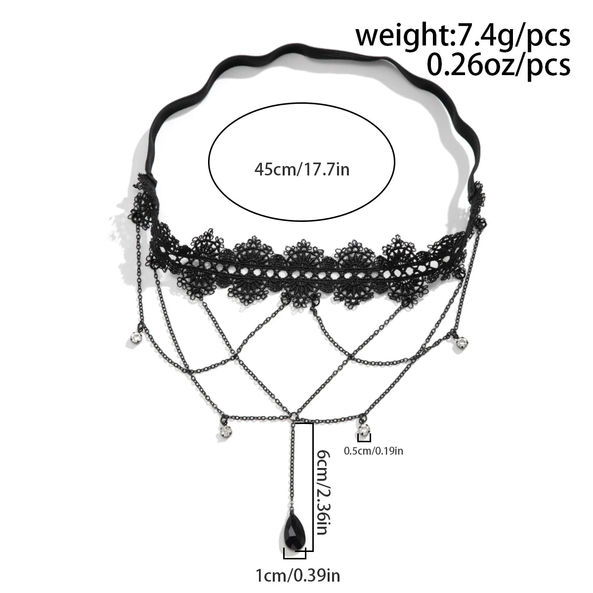 Salircon Gothic Black Lace Elastic Thigh Chain Punk Metal Tassel Water Drop
