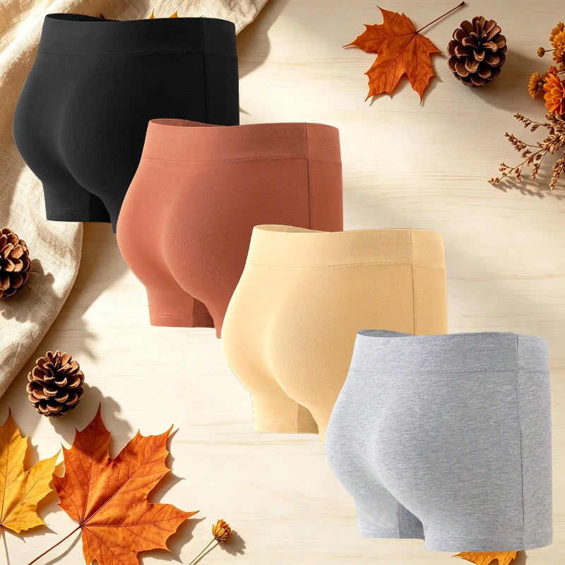 4PCS Women's Cotton Panties Solid Color Elastic Sports Boxers