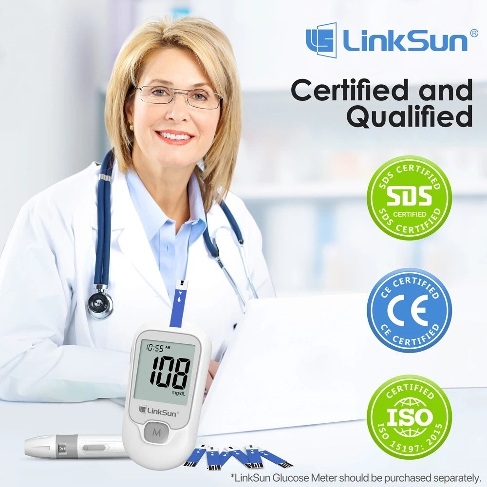 Linksun Blood Glucose Meter Test Strips and Lancets for Diabetes Accessories