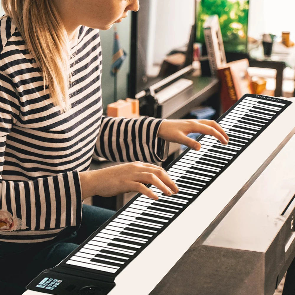NEW 88 Keys Folding Piano Keyboard Silicone Roll Up Portable Electronic Hand Roll Musical Instrument Travel Builtin Speaker