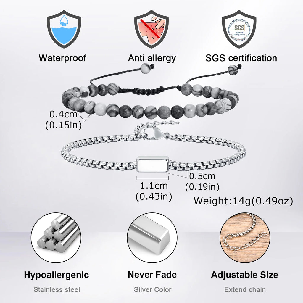 2pcs Bracelet for Men Boys,Adjustable Woven 4mm
