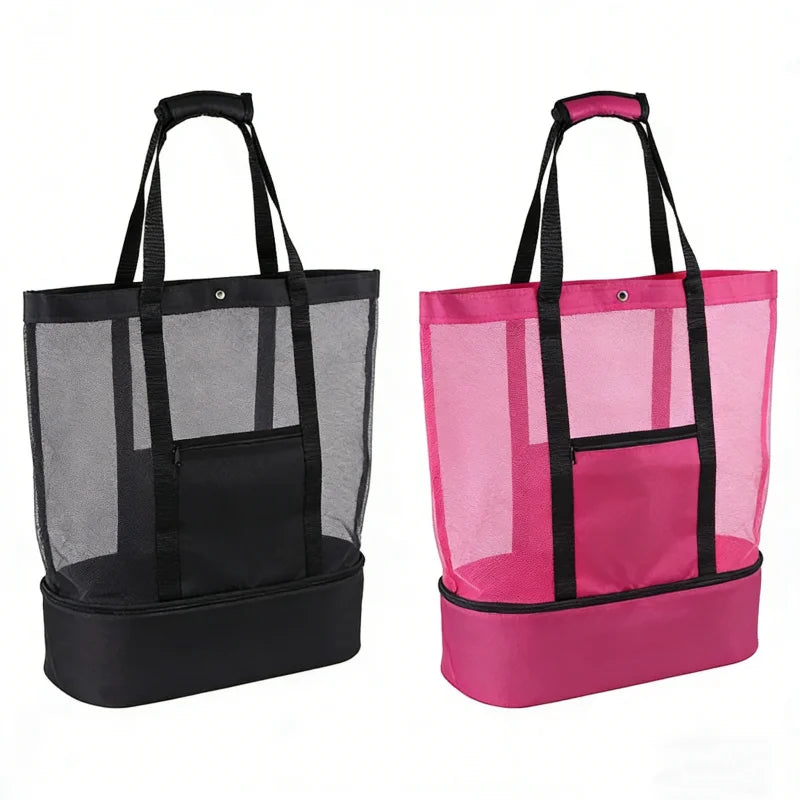 LUSQI Insulated Beach Bag For Women Large Waterproof Tote With Mesh & Transparent Double-Layer For Swimming Picnic Shopping