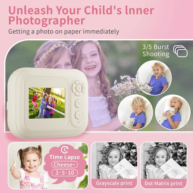 Instant Print Camera for Kids, Kids Camera for 5-1, 32MP HD 1080P Digital Camera with 3 Rolls of Printer Paper
