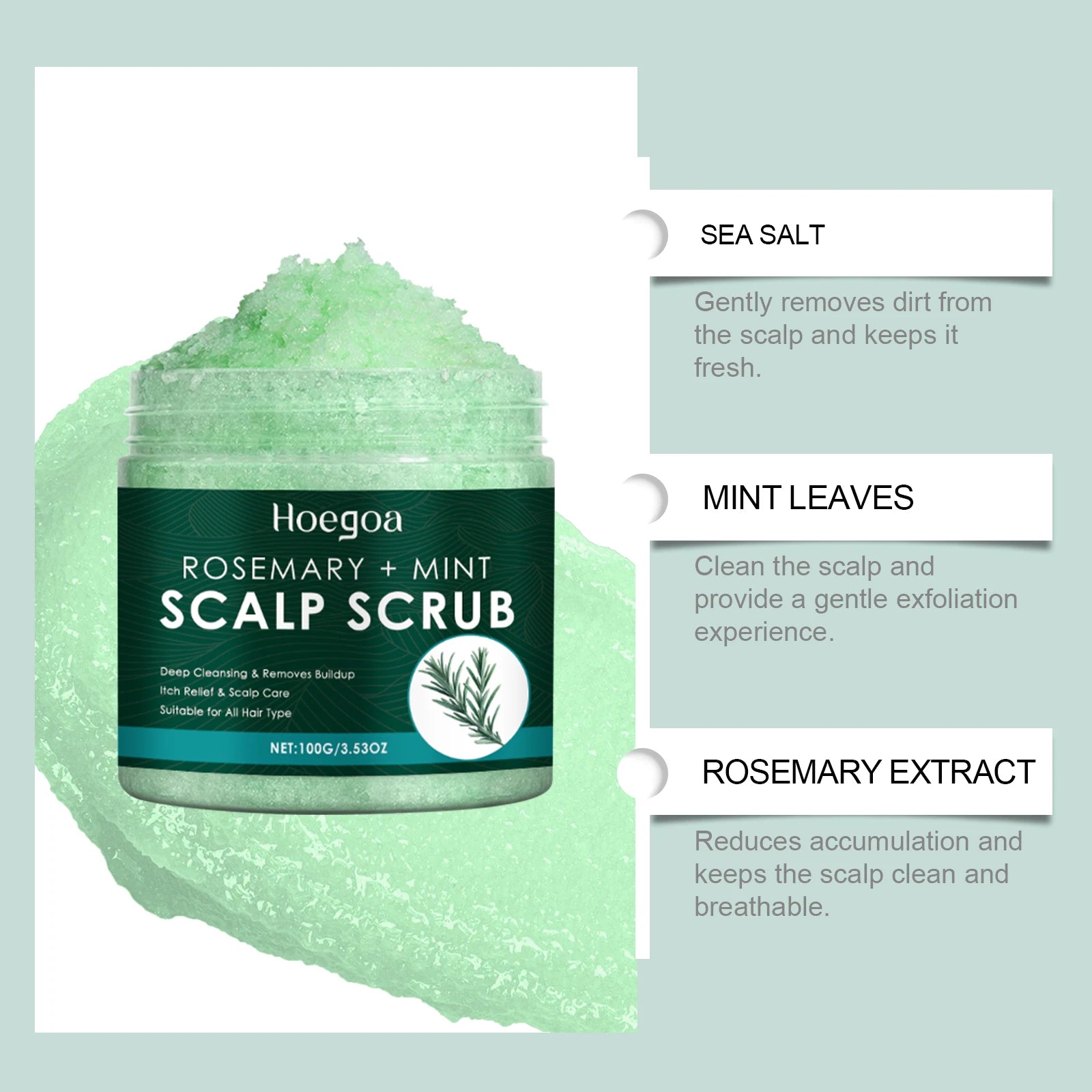 100g Rosemary & Mint Scalp Scrub Deep Cleansing Oil Control Hair Strengthening & Scalp Nourishment Refreshing Formula Hair Scrub