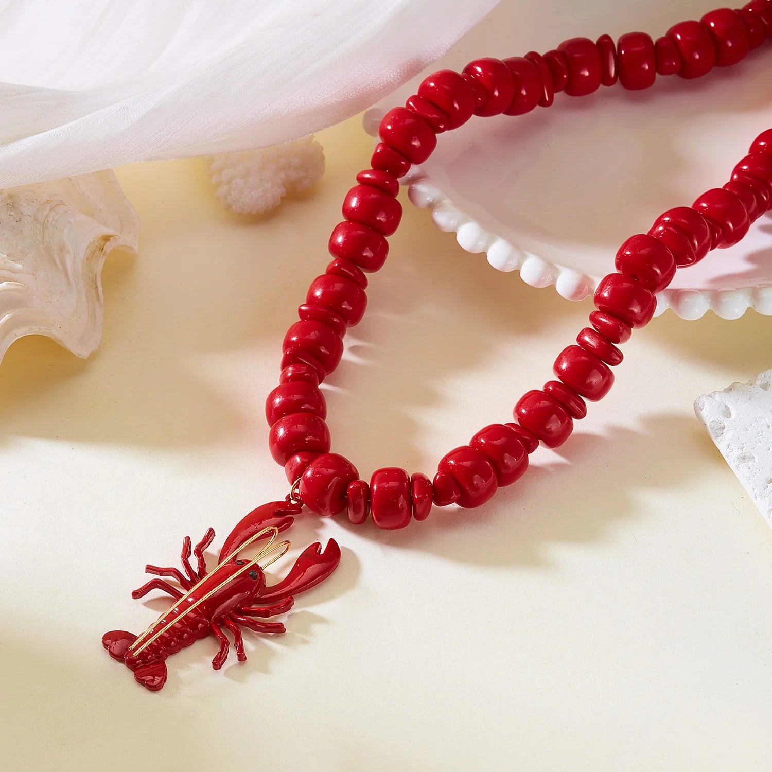 New Bohemian Lobster Pendant Necklace for Women Ocean Style Animal Lobster Beaded Choker Summer Beach Party Charm Jewelry Gifts