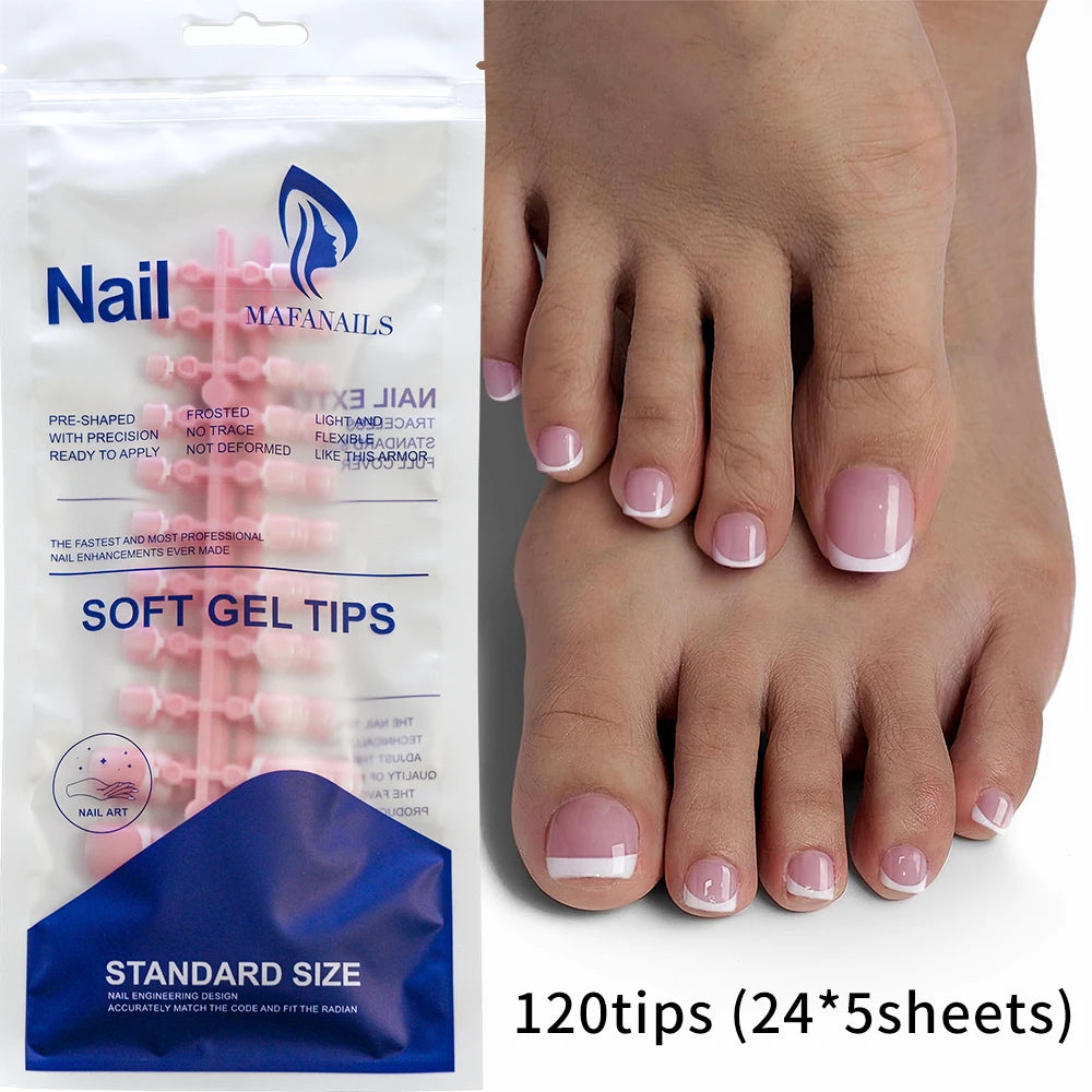 120pcs/Box French Tip Press-On Toenails Pink Color System Square Shape Foot Nails Short Length Glossy Finish False Toe Nails Set