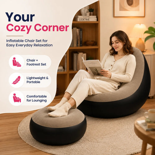 1PC Inflatable Lounge Chair, Portable Air Sofa Chair Flocked Surface