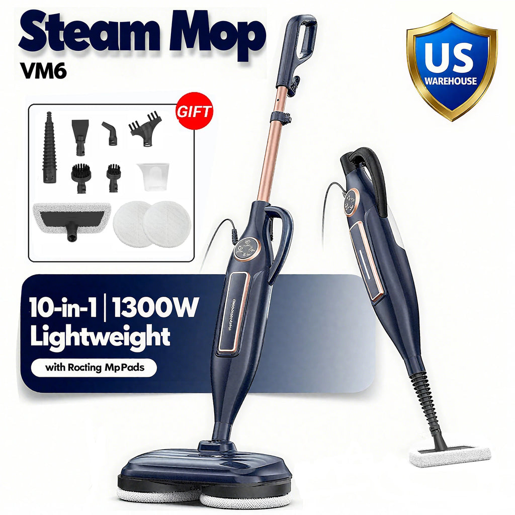 VM6 Steam Mop Cleaner with Rotating Mop Pads 1300W Powerful Floor Steamer 10 in 1