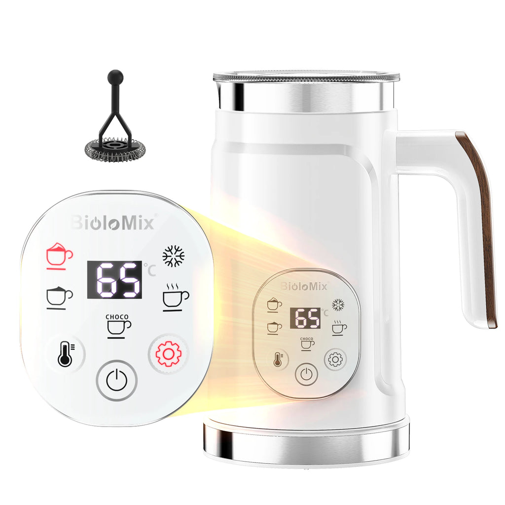 BioloMix 5-in-1 Smart Milk Frother w/LED Touch Display, Style Foam for Coffee & Lattes,Hot And Cold Foam Maker