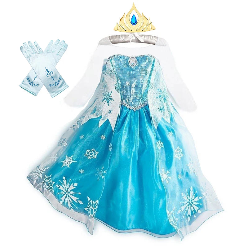 Girls Ice Snow Princess Cosplay Dress with Long Cloak