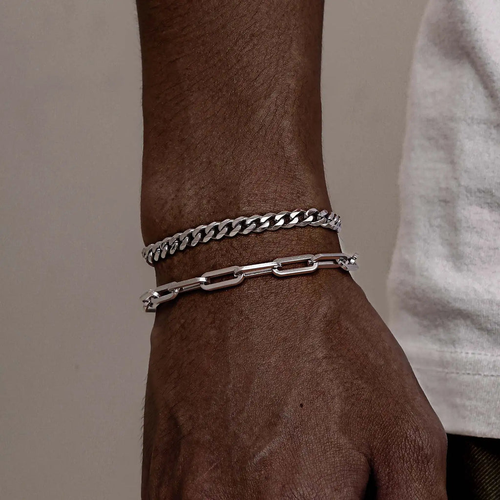 2pcs Men's Chain Bracelets,Stainless Steel Silver Gold Black Color