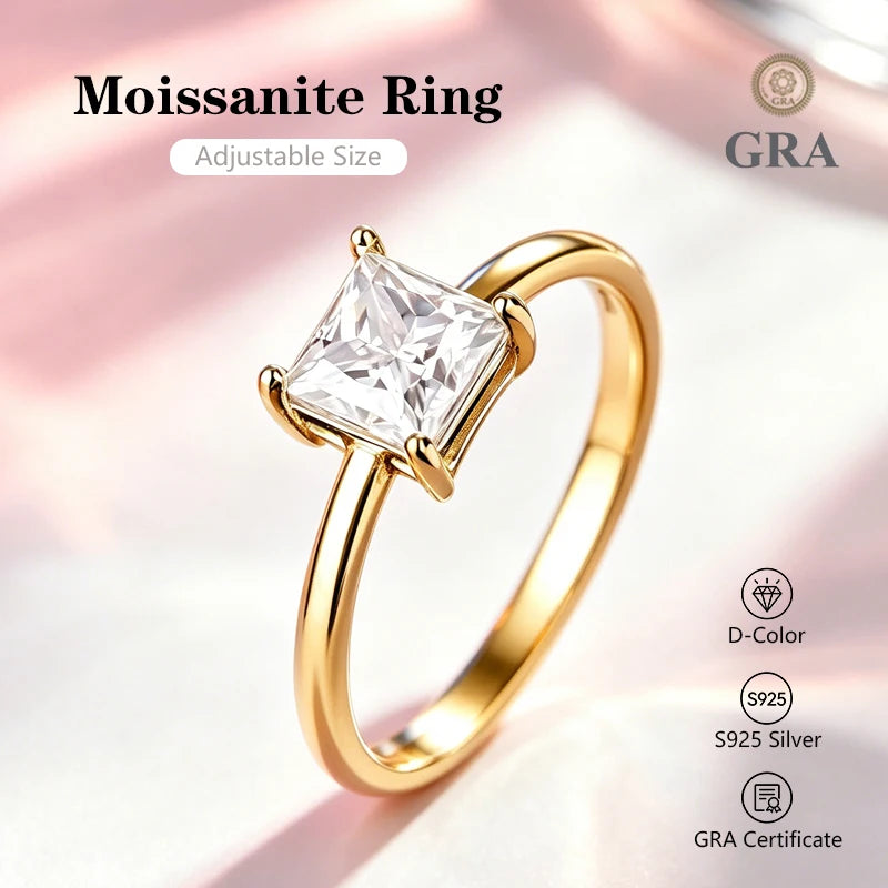 0.5-2.0 Carat Emerald Cut Moissanite Ring S925
