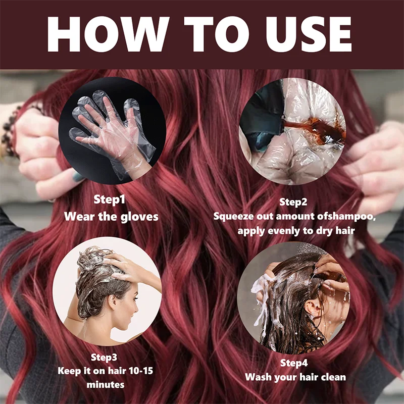 YUITIKUE Dark Red Hair Dye Shampoo 100ml Instant