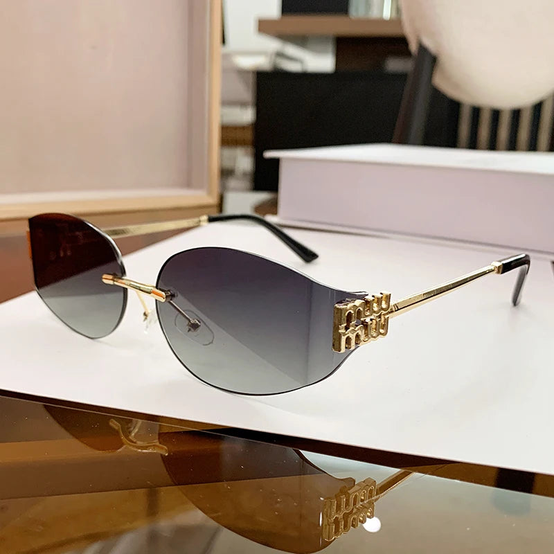 Rimless Oval Sunglasses Women UV400 Oversized Gradient