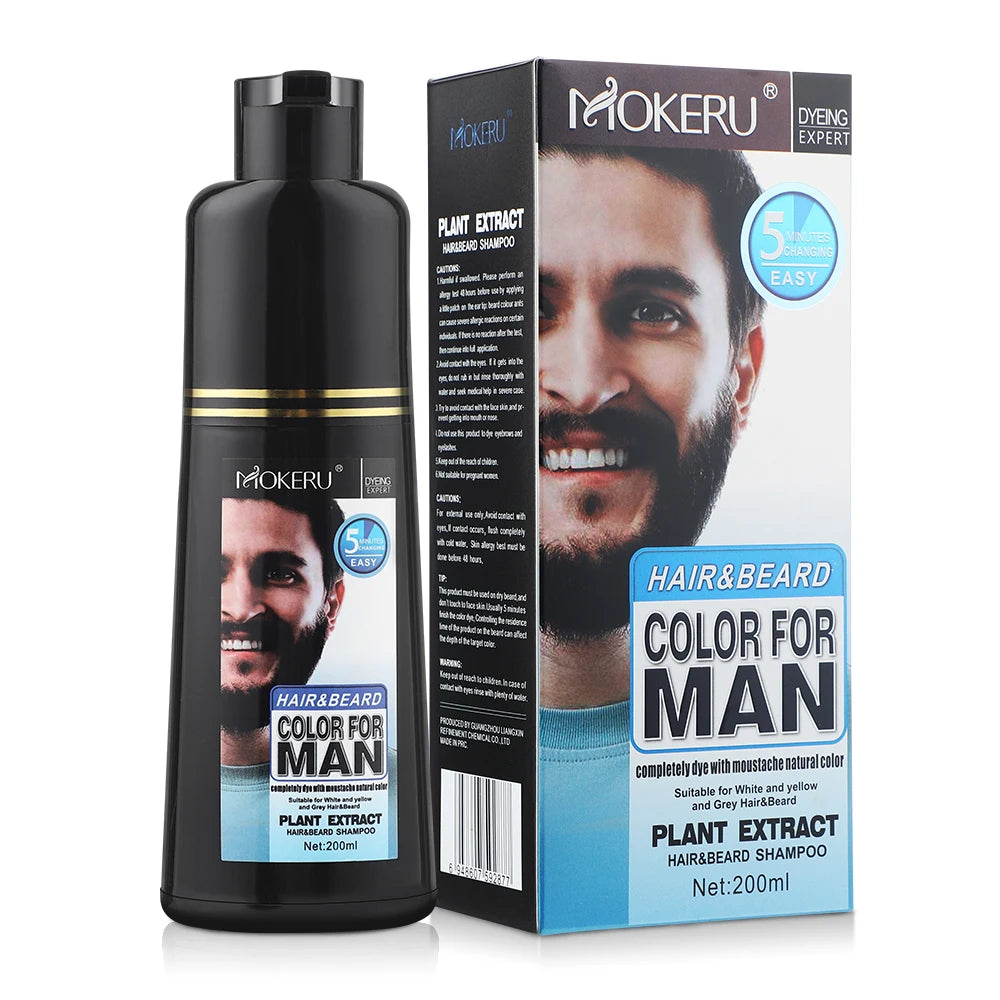 200ml Natural Permanent Beard Dye Shampoo Long Lasting Beard Coloring For Men Removal White Grey Hair Color Cover Beard Care