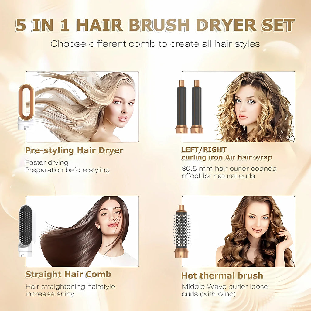 LUXLOCK 5-In-1 Hair Dryer Curling Iron Hot Air Comb Dyso