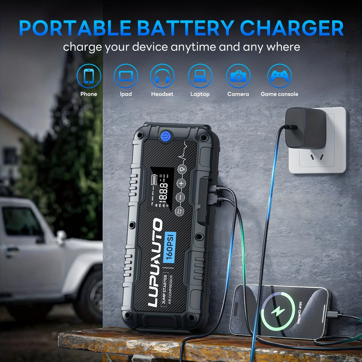 4 In 1 Car Jump Starter with LED Lighting 4000A Portable