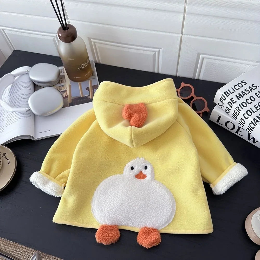 2026 Kids Winter Coat Thickened Fleece Jacket Cartoon Animal Hooded