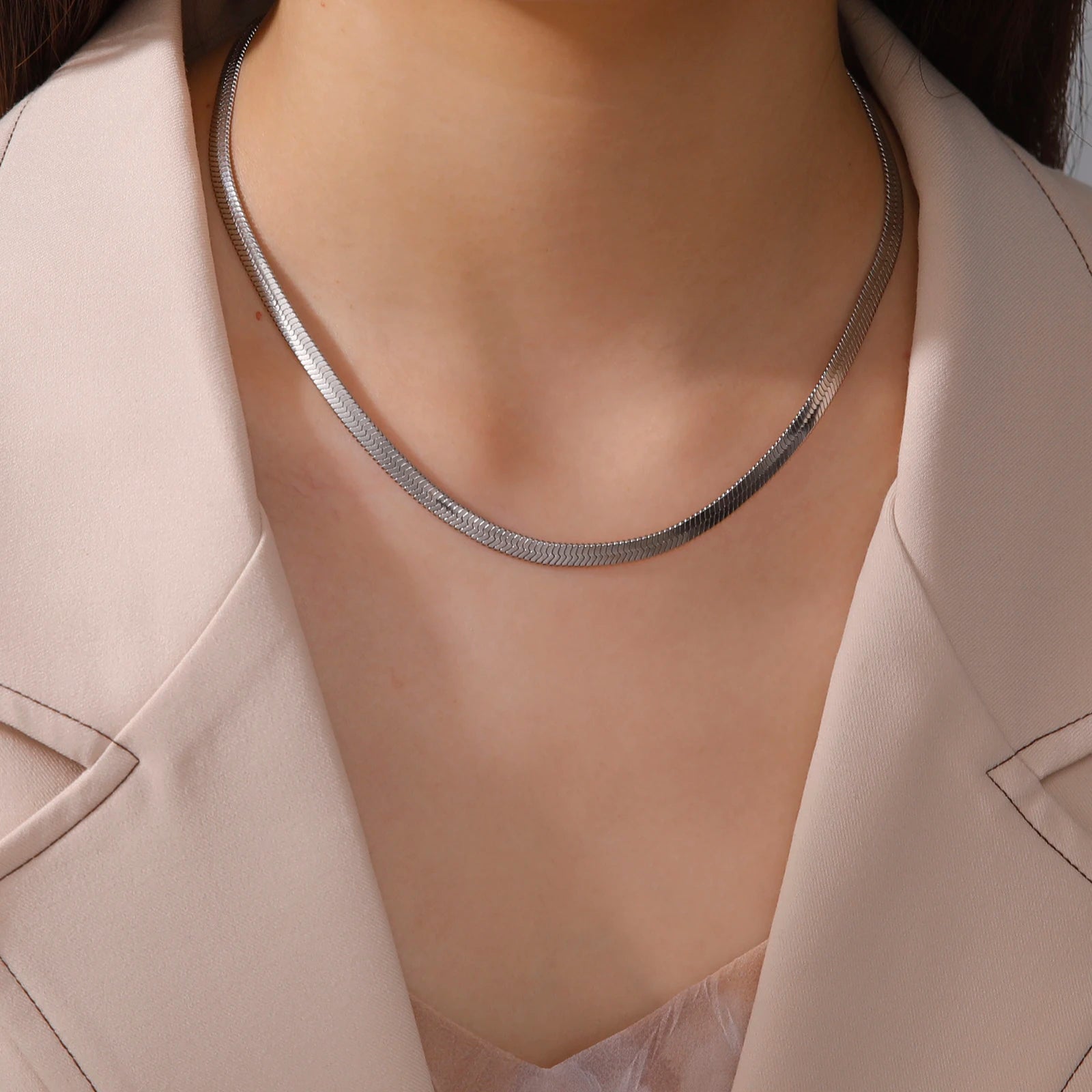Skyrim Stainless Steel Snake Chain Necklace for Women Men Gold Color Herringbone Choker Neck Chains 2026 Trend Jewelry Gift Hot