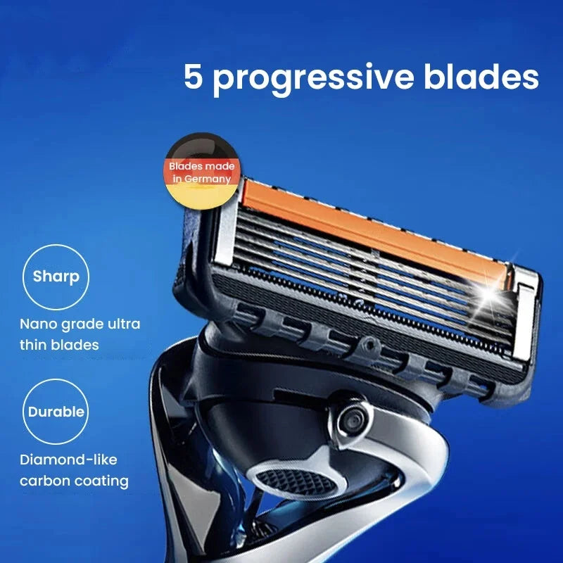 New Professional Five Layer Fusion Shaver with Metal Handle, Suitable for Men's Manually Reusable Hair Clippers and Shaver Acces