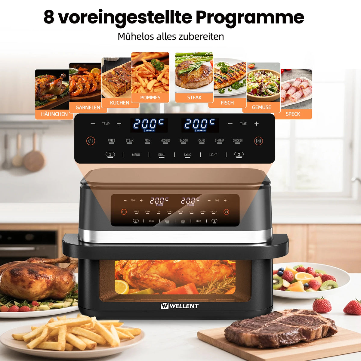 12L Hot Air Fryer Double Pot Simultaneous Cooking 2950W With LED Touch Screen