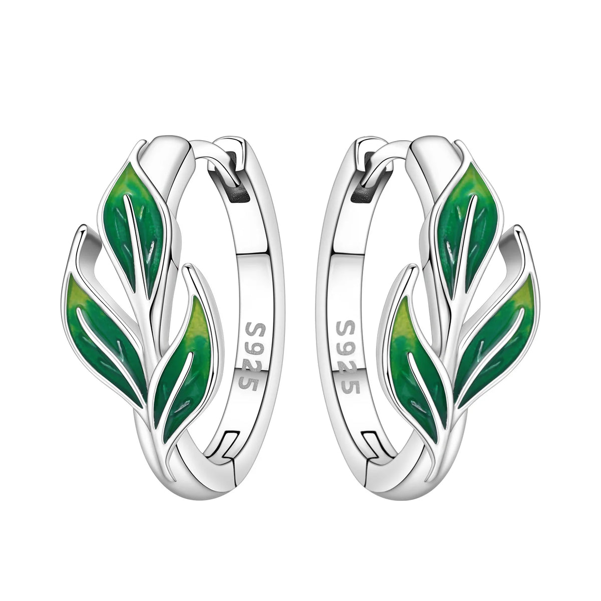 S925 Sterling Silver Leaf Hoop Earrings, Natural Plant Design