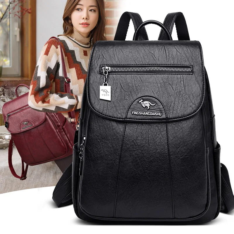 Faux Leather Backpack for Women,Flap Zipper Pocket