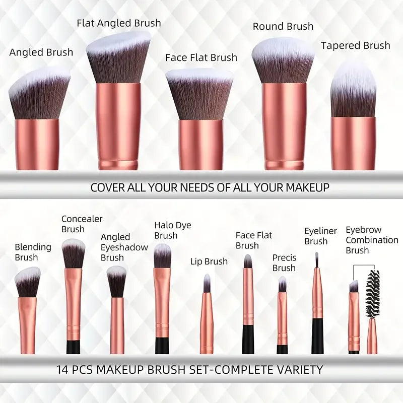 14PCS Makeup Brushes Set Professional Foundation Eye Shadow Concealers Blending Blush Brush Kabuki Soft Fluffy Women Beauty Tool
