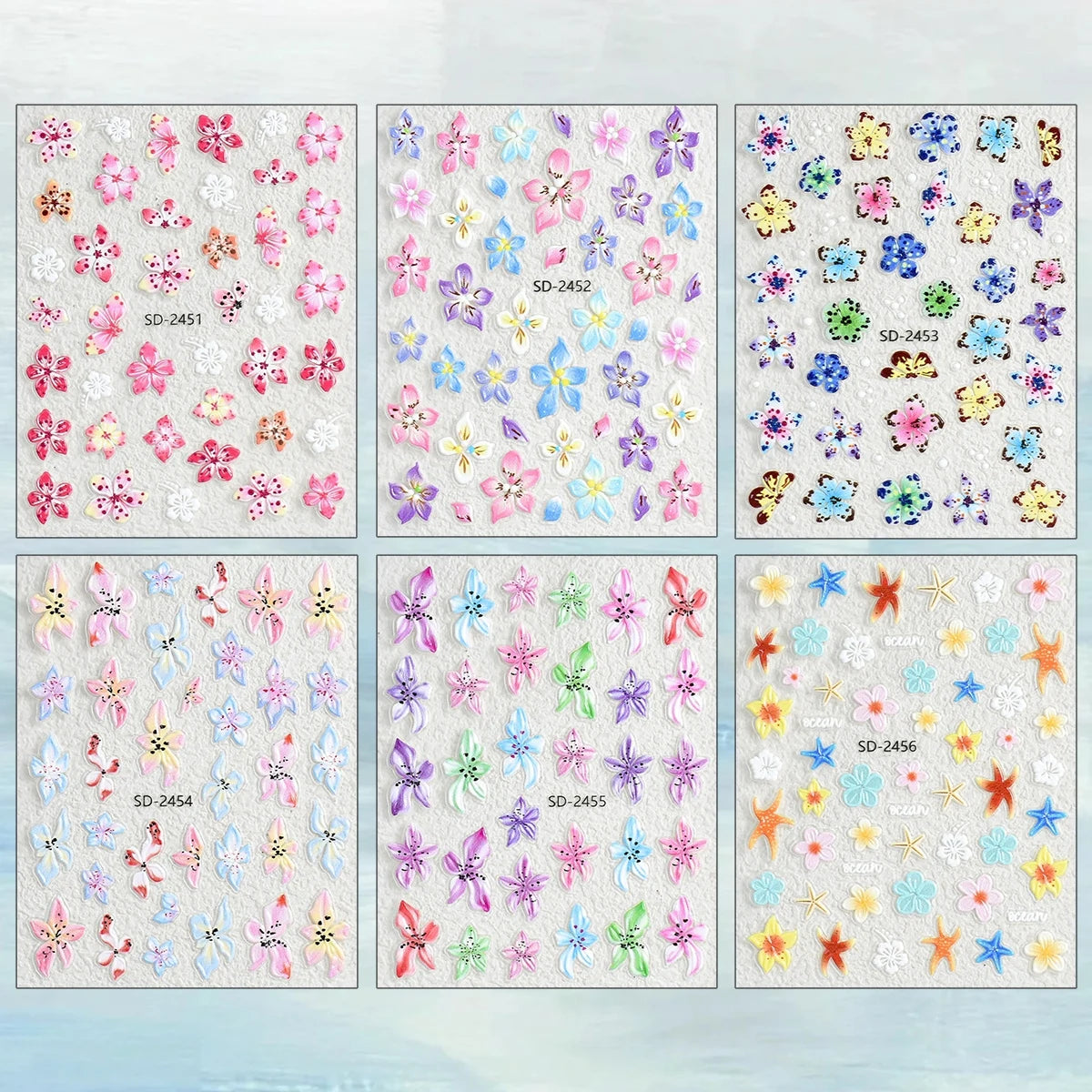 3 to 120 Sheets Tropical Flower Nail Stickers Hibiscus Butterfly Starfish
