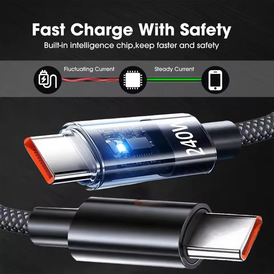 240W Nylon Cable USB Type C Super Fast Charging Cable For Samsung Xiaomi Huawei Honor LED Digital Display Fast Charger Data Cord
