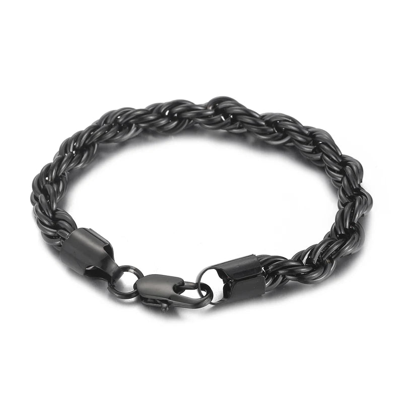 Fongten 8mm Twisted Chain Bracelet for Men Women Stainless Steel Gold Color Chain Bracelets