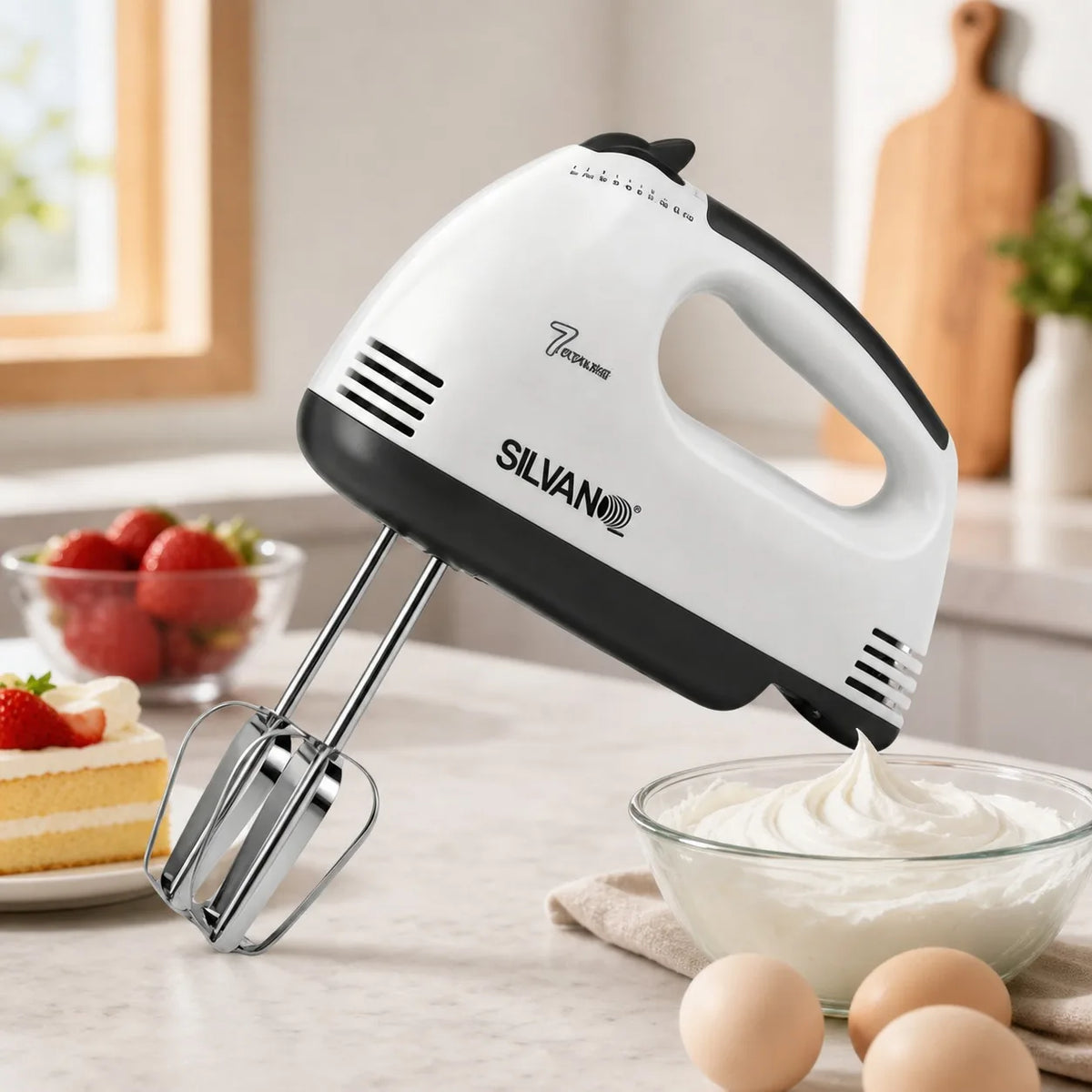 200W Electric Hand Mixer with 7 Adjustable Speeds, Stainless Steel Baking Dough Mixer