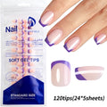 120Pcs Glossy Medium Coffin Press On Nails Pink Gradient French Fake Nails Acrylic Full Cover Ballerina False Nails For Women